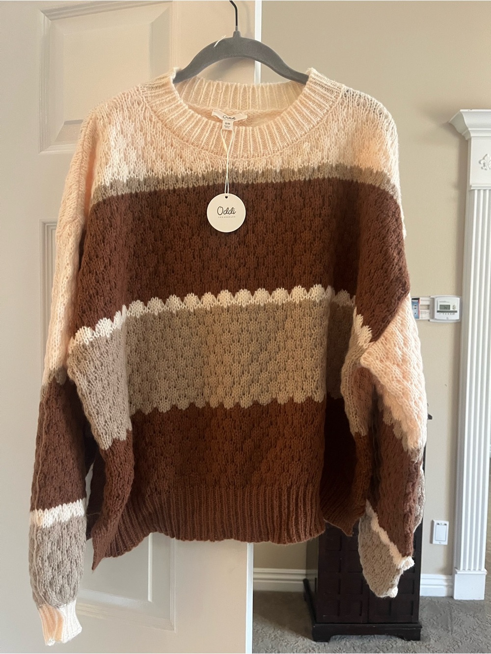 Oddi Striped Crewneck Sweater in Brown & Cream